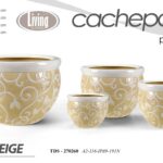 4 VASI CACHEPOT VASO PORTA PIANTA CERAMICA MODERNO CLASSICO BEIGE 30/23/17/12 cm