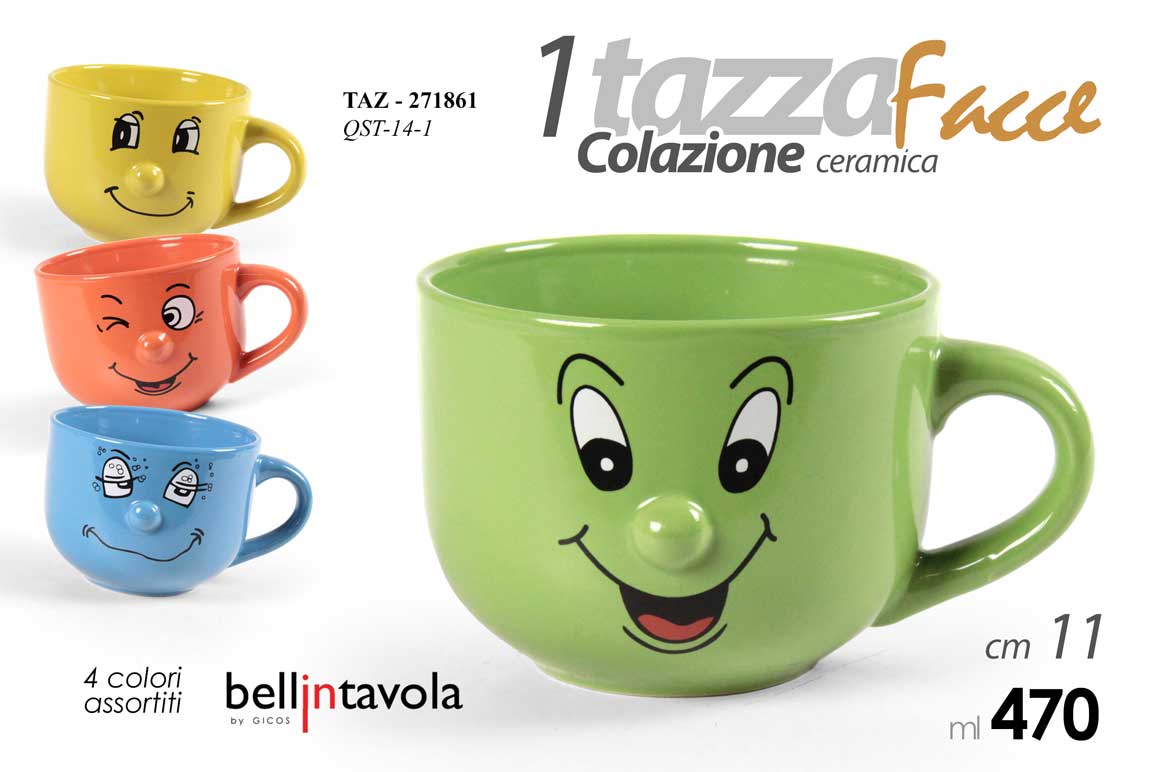8025569271861 Tazza tazzone colazione jumbo cereali divertente ceramica faccina facce 470 ml - immagine 1