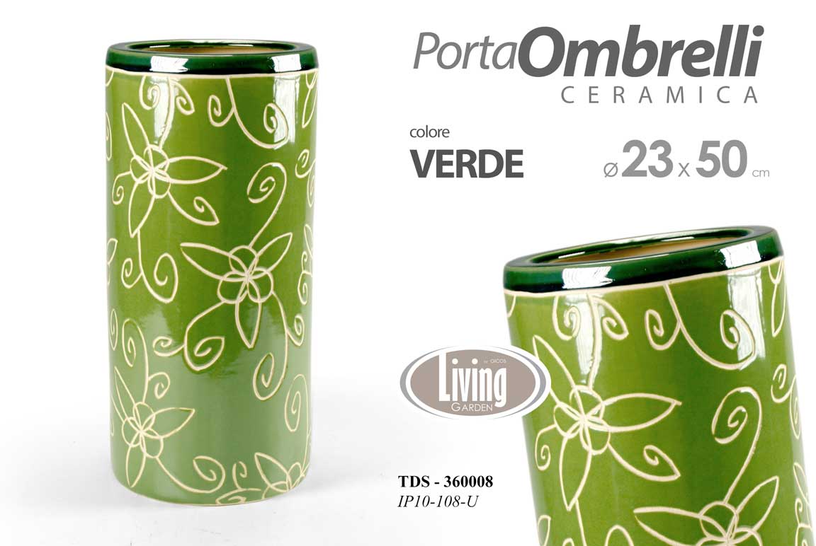 8025569360008 Porta Ombrelli Portaombrelli Ceramica VERDE FIORI CLASSICO MODERNO h50*23cm - immagine 1