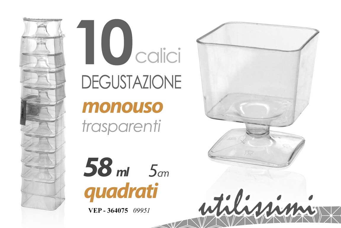 8025569364075 SET 10 PEZZI CALICI DEGUSTAZIONE CHAMPAGNE MONOUSO 58ML 5CM PLASTICA TRASPARENTE - immagine 1