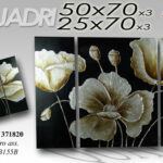 3 QUADRI STAMPA SU TELA LEGNO Fiori STILE Moderno NERO ORO 50*70+2-25*70*3cm