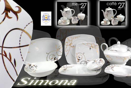 8025569408120 Servizio caffè set quadrato completo buffet elegante porcellana oro simo 27 pz - immagine 1