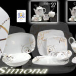 Servizio the set quadrato completo buffet elegante porcellana oro simo 27 pz