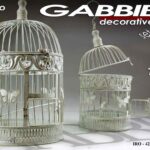 2 GABBIE UCCELLI METALLO BIANCO ROTONDA DECO SHABBY CHIC VINTAGE RETRò 42/35cm