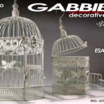 2 GABBIE UCCELLI METALLO BIANCO ESAGONALE DECO SHABBY CHIC VINTAGE RETRò 42/35cm