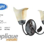 APPLIQUE METALLLO  2 LUCI LAMPADA PARETE MURO BRACCIO FOGLIE COPPE VETRO 30*25cm