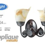APPLIQUE METALLLO  2 LUCI LAMPADA PARETE MURO BRACCIO FOGLIE COPPE VETRO 22*24cm