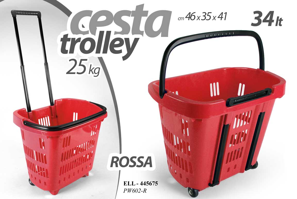8025569445675 CESTA SPESA TROLLEY CARRELLO CESTINO Supermercato MAXI MARKET ROSSO 46*35*41 cm - immagine 1