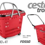 CARRELLO SPESA TROLLEY CESTA Supermercato MARKET 4 Ruote RED 50LT ROBUSTO P30kg