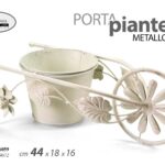 VASO PORTA PIANTE FIORI CARRIOLA CARRETTO METALLO BIANCO SHABBY CHIC 44*18*16