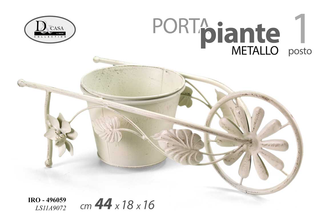 8025569496059 VASO PORTA PIANTE FIORI CARRIOLA CARRETTO METALLO BIANCO SHABBY CHIC 44*18*16 - immagine 1