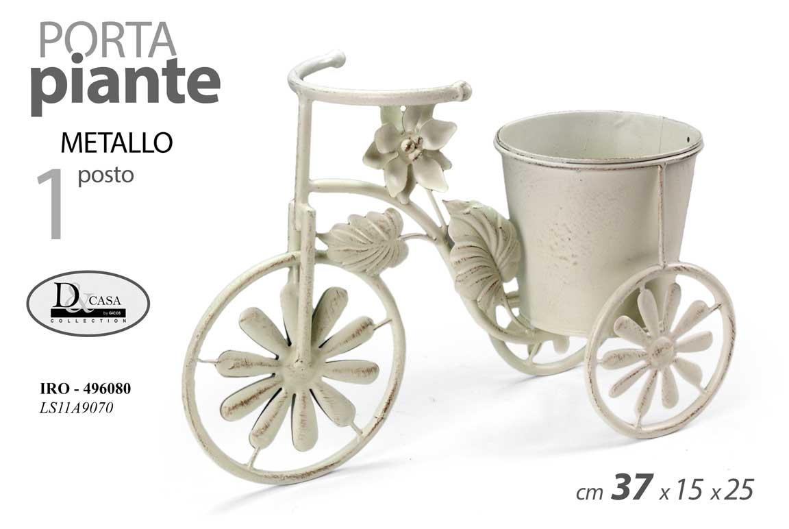 8025569496080 VASO BICICLETTA PORTA PIANTA PIANTE FIORI METALLO ANTICATO FOGLIE BICI 37*25*15 - immagine 1