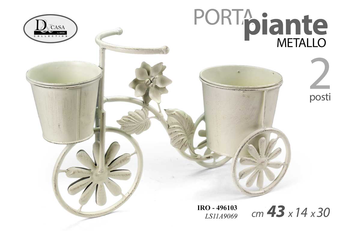 8025569496103 VASO BICICLETTA PORTA PIANTA METALLO ANTICATO CENTROTAVOLA 2 POSTI 43*14*30 cm - immagine 1