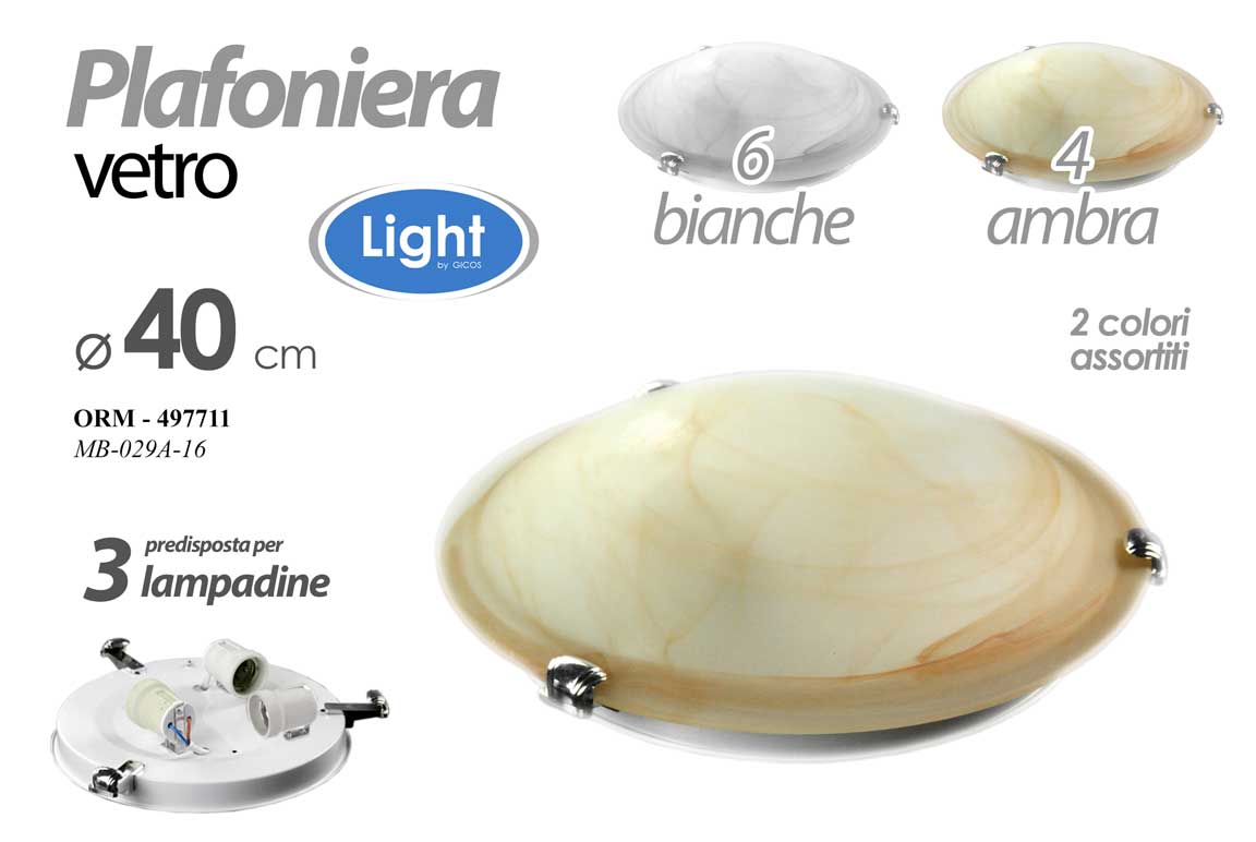8025569497711 PLAFONIERA 40cm APPLIQUE ROTONDA PARETE LAMPADARIO 3 LUCI VENATO BIANCO AMBRA AS - immagine 1