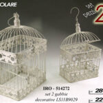 2 GABBIE UCCELLI RETTANGOLARI METALLO BIANCO DECO SHABBY CHIC VINTAGE 42/33cm