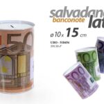 SALVADANAIO LATTA BANCONOTE EURO MONETE SENZA TAPPO RISPARMIO ASSORTITI 15*10 CM