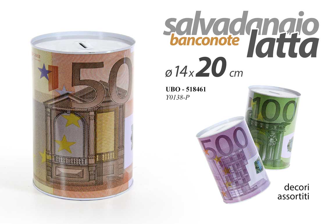 8025569518461 SALVADANAIO LATTA PORTA MONETE EURO BANCONOTE MONEY ASS 14*20CM - immagine 1