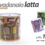 SALVADANAIO LATTA BANCONOTE EURO MONETE SENZA TAPPO RISPARMIO ASSORTITI 15 CM
