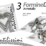 3 FORMINE STAMPO DOLCI BISCOTTI CUCINA METALLO ASSORTITI STELLE CUORI TONDI 10cm