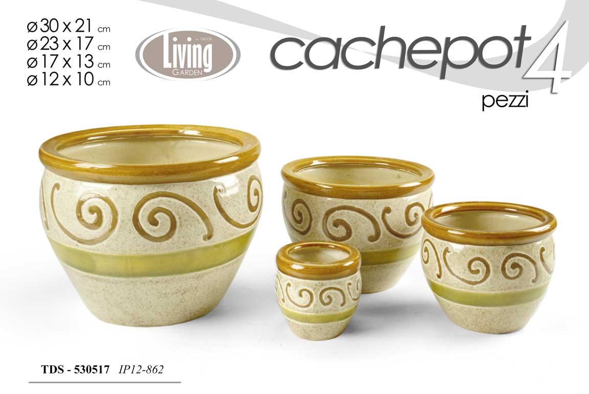 8025569530517 4 VASI CACHEPOT VASO PORTA PIANTA CERAMICA MODERNO CLASSICO VERDE 30/23/17/12cm - immagine 1