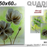 QUADRO STAMPA SU TELA Canvas LEGNO DECORO FIORI VERDE MODERNO ASSORTITI 50*60 CM