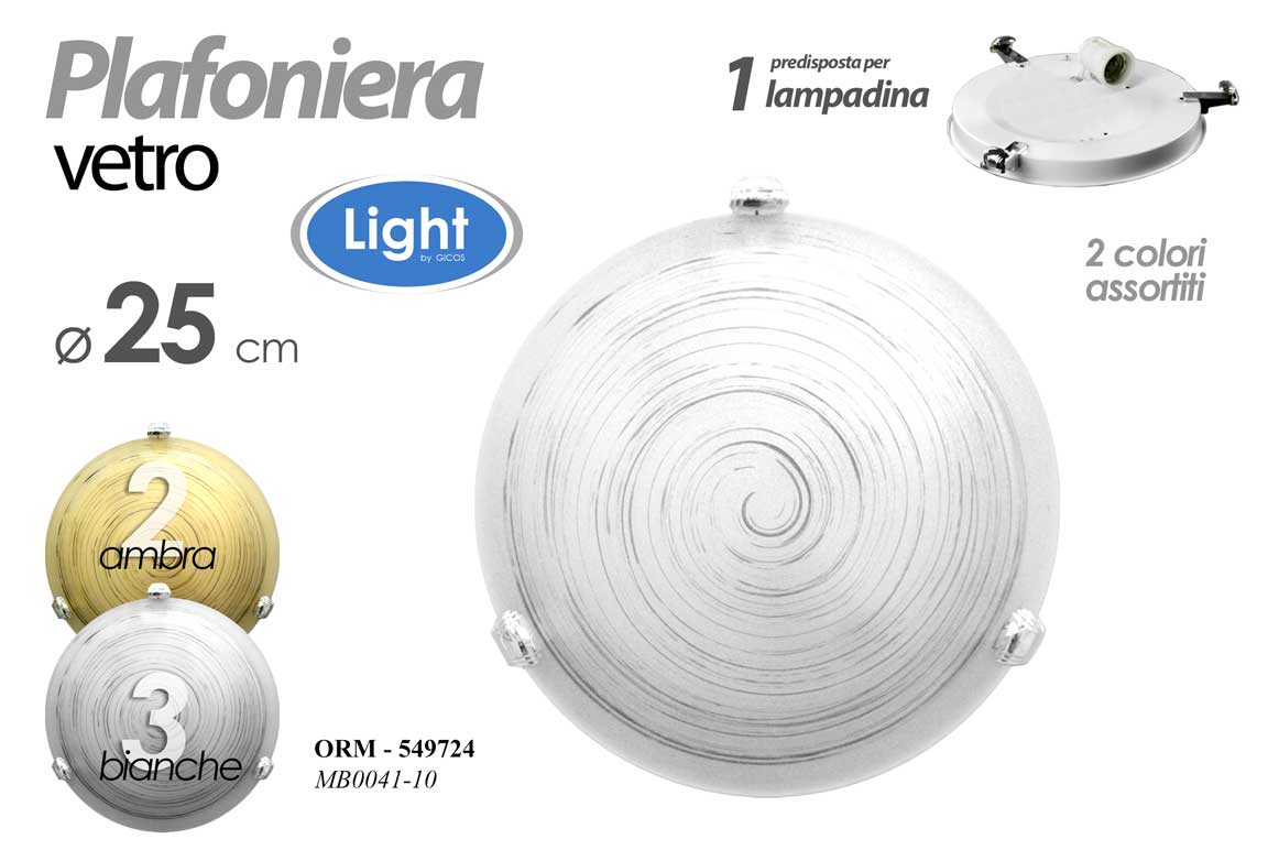 8025569549724 PLAFONIERA APPLIQUE TONDA DA PARETE LAMPADARIO 1 LUCE COLOR BIANCO AMBRA Ø 25 cm - immagine 1