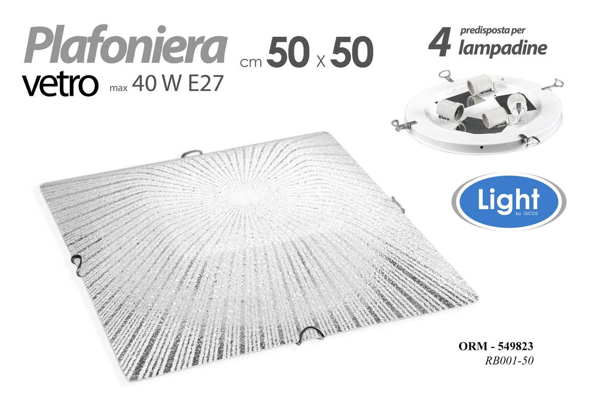 8025569549823 LAMPADARIO 50*50 cm 4 LUCI PLAFONIERA APPLIQUE QUADRATO PARETE STIL CRISTALLO - immagine 1