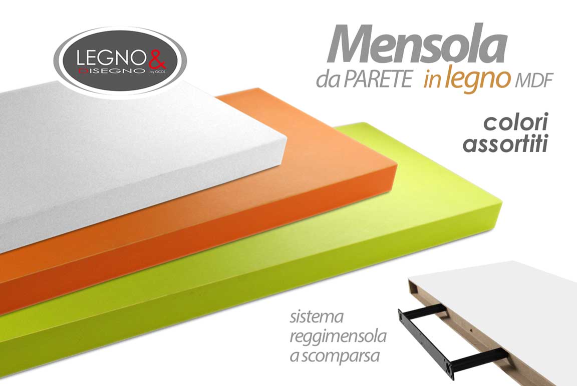 8025569553349 Mensola da Parete 120*25*4 cm Pensile LEGNO STAFFA MODERNA BINCA VERDE ARANCIONE - immagine 1