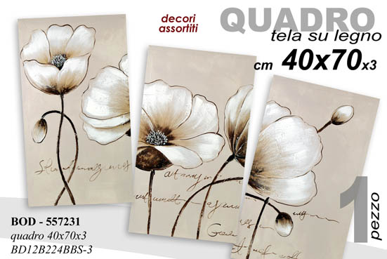 8025569557231 QUADRO STAMPA SU TELA Canvas LEGNO FIORI BEIGE VIVACI MODERNO ASSORT 40*70 cm - immagine 1