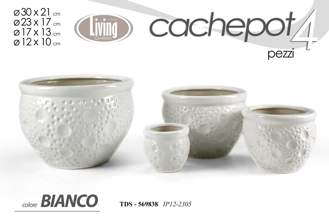 8025569569838 4 VASI CACHEPOT VASO PORTA PIANTA CERAMICA MODERNO CLASSICO BIANCO 30/23/17/12cm - immagine 1