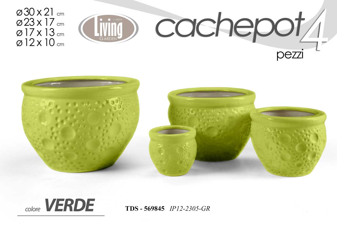 8025569569845 4 VASI CACHEPOT CERAMICA PORTA PIANTA MODERNO CLASSICO RILIEVO BO 30/23/17/10 cm - immagine 1