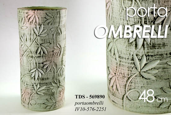 8025569569890 PORTA OMBRELLI 50CM CERAMICA STILE ARTISTICO DECO FIORI FOGLIE TONDO STUDIO - immagine 1