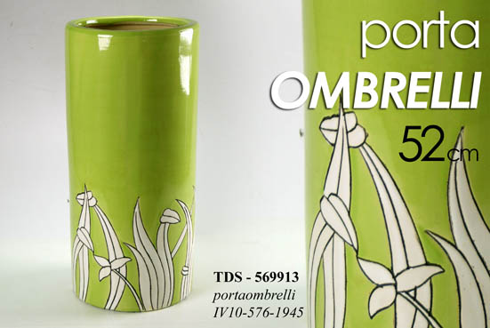 8025569569913 PORTA OMBRELLI 50CM CERAMICA STILE ARTISTICO FIORI TONDO STUDIO COLORE VERDE - immagine 1