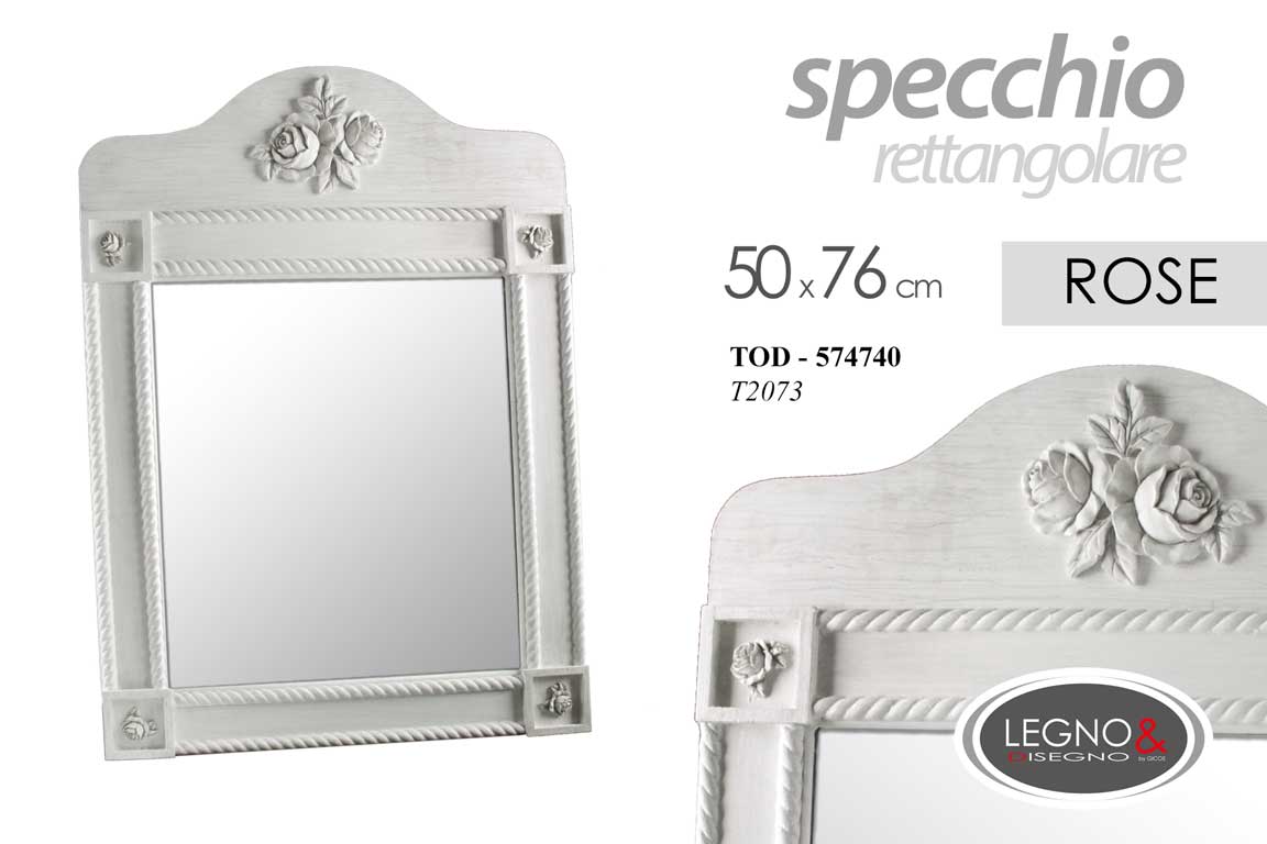 8025569574740 SPECCHIO RETTANGOLARE LEGNO h78*50 CM CLASSIC SHABBY CHIC MODERNO ROSE BIANCO - immagine 1