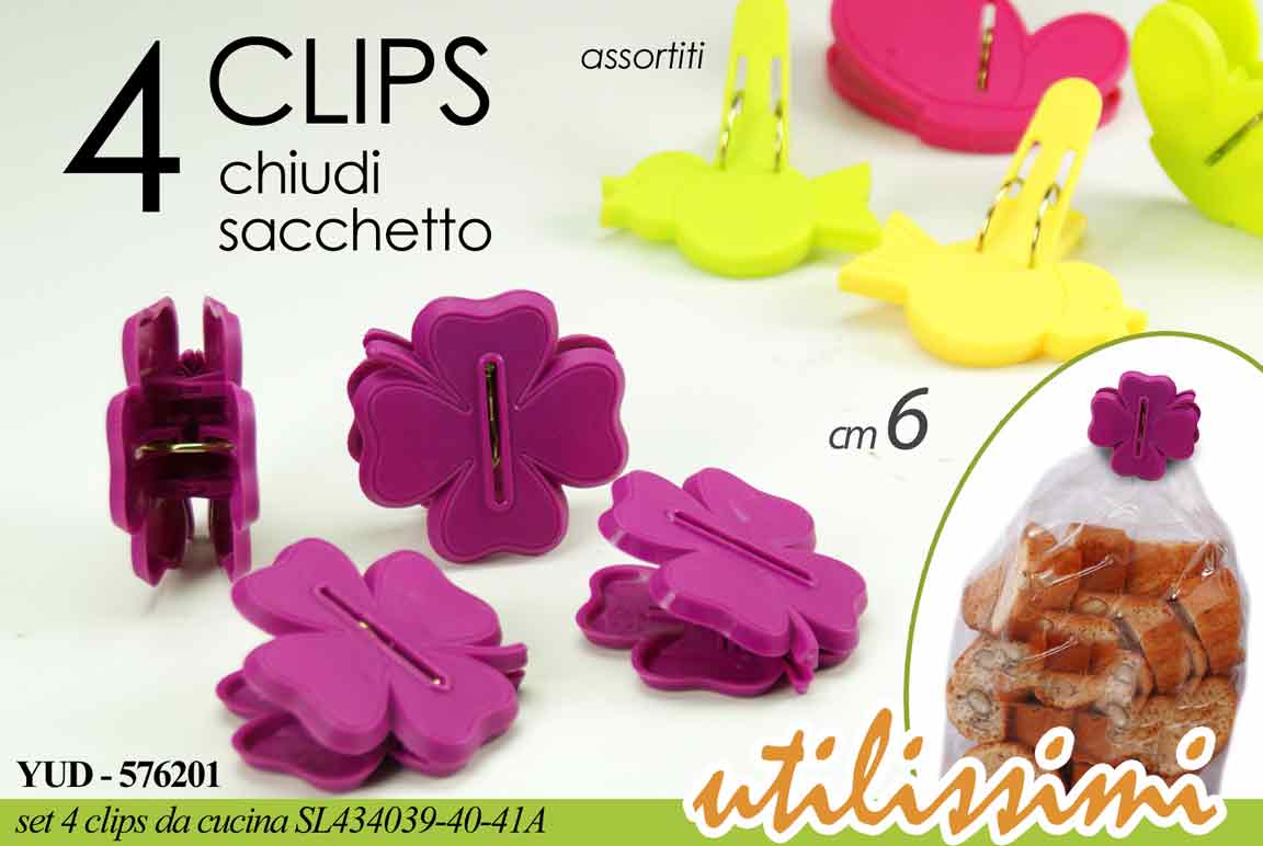 8025569576201 SET 4 PINZE CHIUDI PACCO PASTA CLIPS MOLLETTE SACCHETTI CUCINA PLASTIC 6 CM - immagine 1