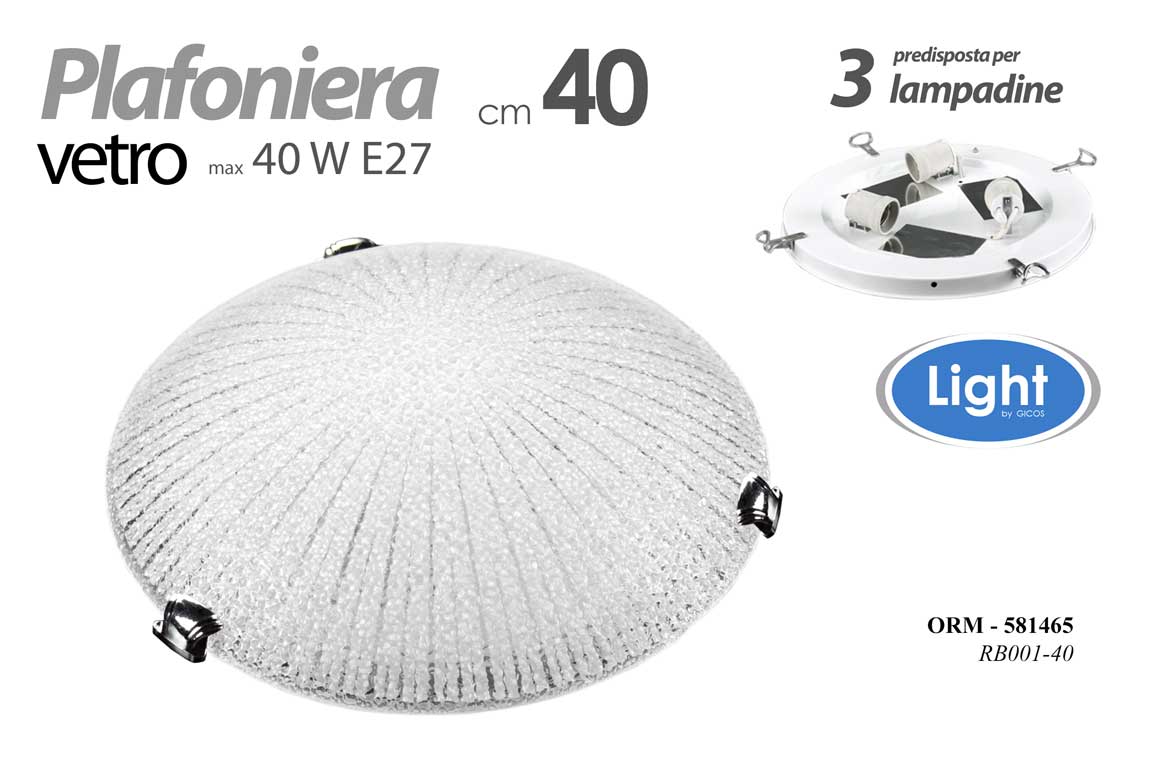 8025569581465 PLAFONIERA 40cm APPLIQUE ROTONDA PARETE LAMPADARIO 3 LUCI 40W STILE CRISTALLO - immagine 1