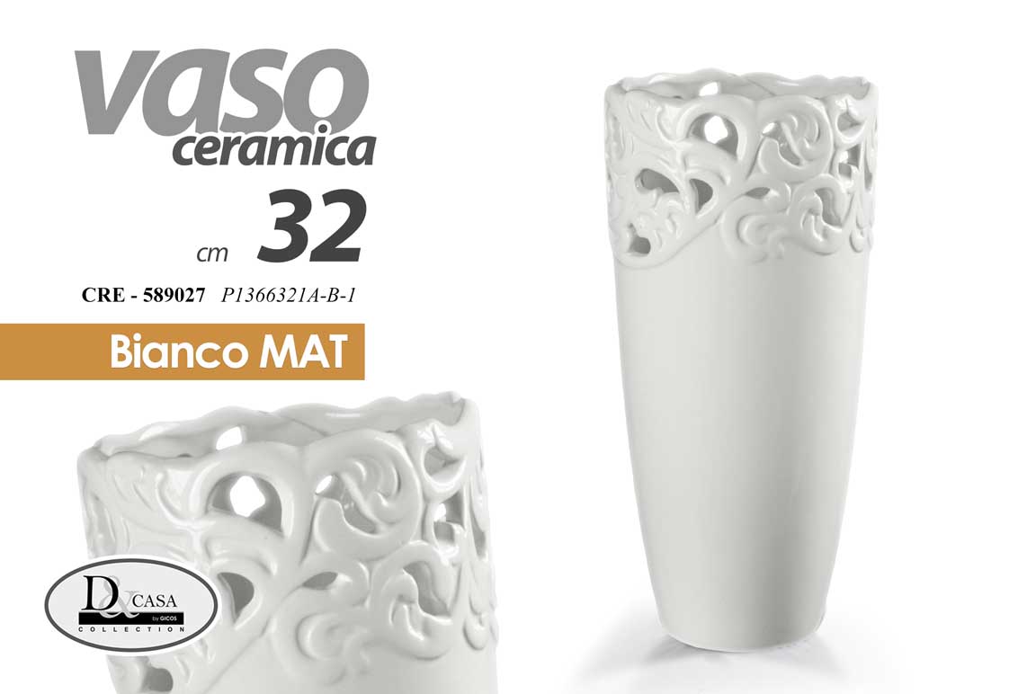 8025569589027 VASO ALTO BIANCO TRAFORATO IN CERAMICA CENTROTAVOLA EVENTI CLASSICO MODERNO 32cm - immagine 1