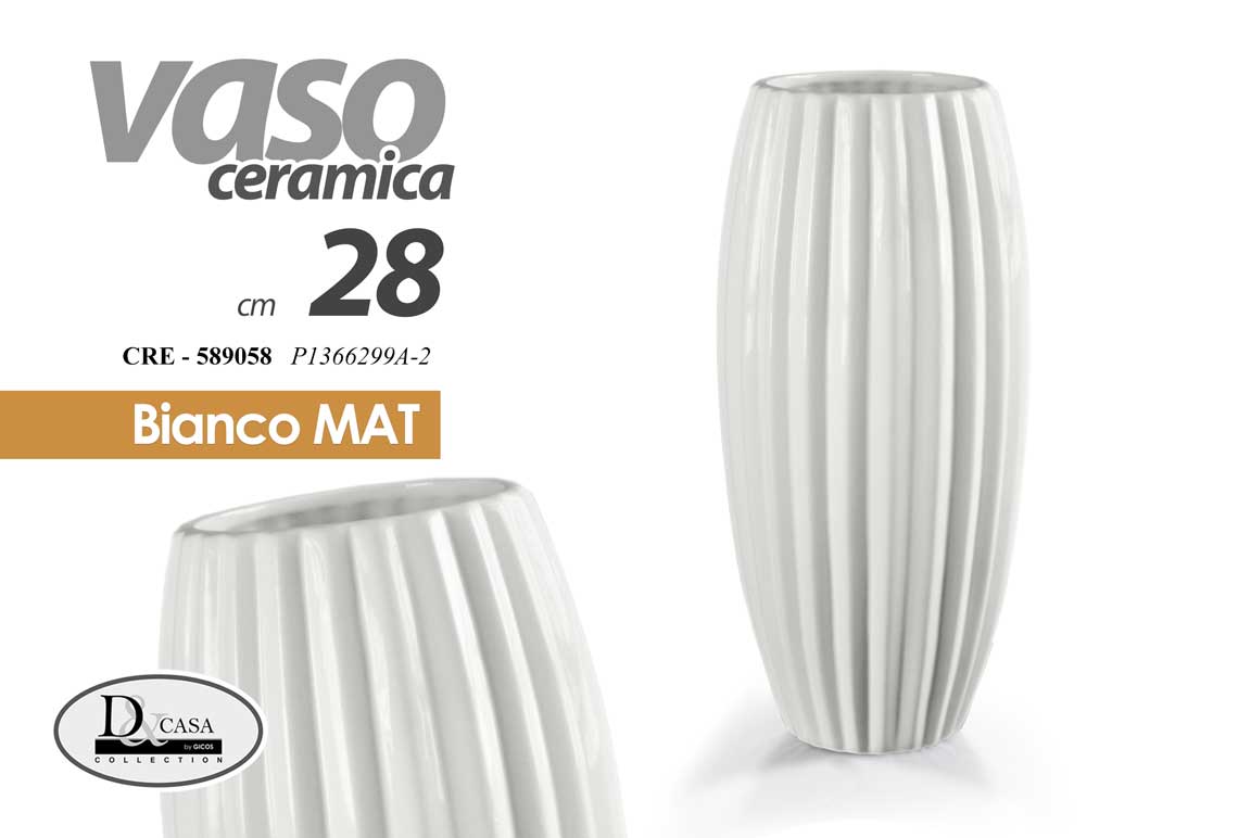 8025569589058 VASO FIORI VASETTO PORTA FIORI CERAMICA ORGANZA CENTROTAVOLA BIANCO MATT 28 CM - immagine 1