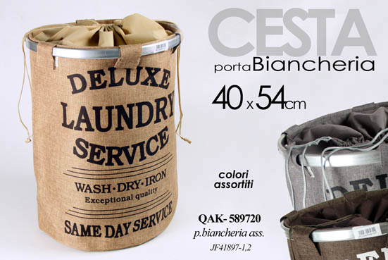 8025569589720 SACCA PORTA BIANCHERIA BAGNO LAVANDERIA TELA ROBUSTA COLOR TONDA 40*54CM - immagine 1