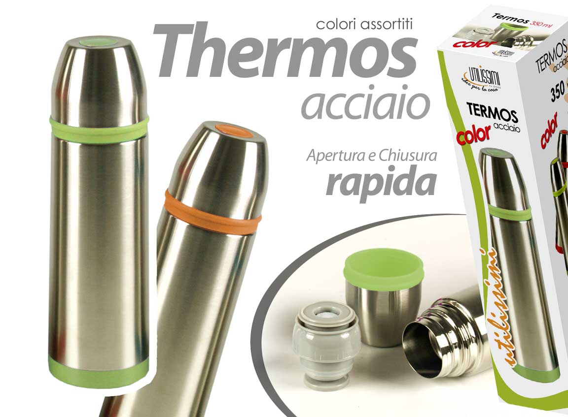 8025569598623 THERMOS TERMICO CALDO FREDDO 800ML LIQUIDI ACCIAIO COLOR ASSORTITI - immagine 1