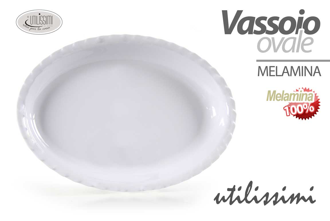 8025569598814 Vassoio piatto portata cucina ovale buffet feste melamina bianco robusto 48*34 - immagine 1