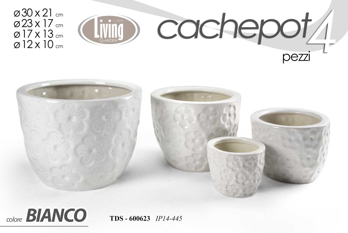 8025569600623 4 VASI CACHEPOT CERAMICA MODERNO CLASSICO VINTAGE VASO MARGHERITE 30/23/17/10 cm - immagine 1
