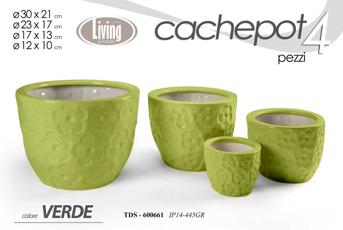 8025569600661 4 VASI CACHEPOT CERAMICA PORTA PIANTA MODERNO CLASSICO MARGHERITE 30/23/17/10 cm - immagine 1