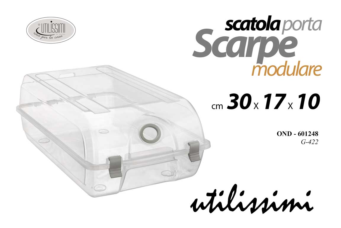 8025569601248 CONTENITORE PORTA SCARPE MODULARE PLASTICA TRASPARENTE PRATICO 30*17*10 - immagine 1