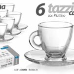 SET 6 TAZZINE CAFFÈ MODERNO ESPRESSO VETRO TRASPARENTE PIATTINO TAVOLA BAR 95ML