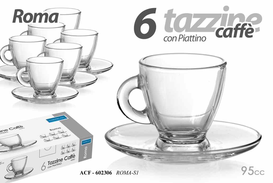 8025569602306 SET 6 TAZZINE CAFFÈ MODERNO ESPRESSO VETRO TRASPARENTE PIATTINO TAVOLA BAR 95ML - immagine 1