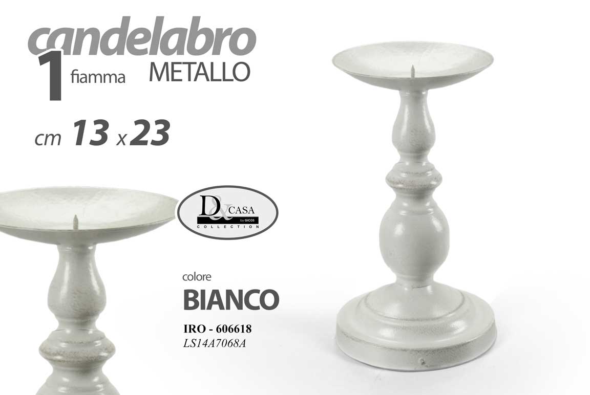 8025569606618 CANDELABRO CANDERIERE 1 FIAMMA PORTA CANDELA METALLO BIANCO SHABBY Chic 23cm - immagine 1