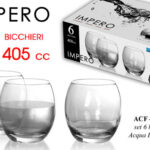 SET 6 BICCHIERI ACQUA VINO ROSSO BIANCO VETRO MODERNO DA TAVOLA 405 CC IMPERO