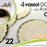 4 VASSOI + 4 CENTRINI SOTTO TORTA TONDO DOLCI ORLATO VASSOIO Pasticceria 22 cm