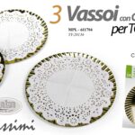 3 VASSOI + 3 CENTRINI SOTTO TORTA TONDO DOLCI ORLATO VASSOIO Pasticceria 28cm